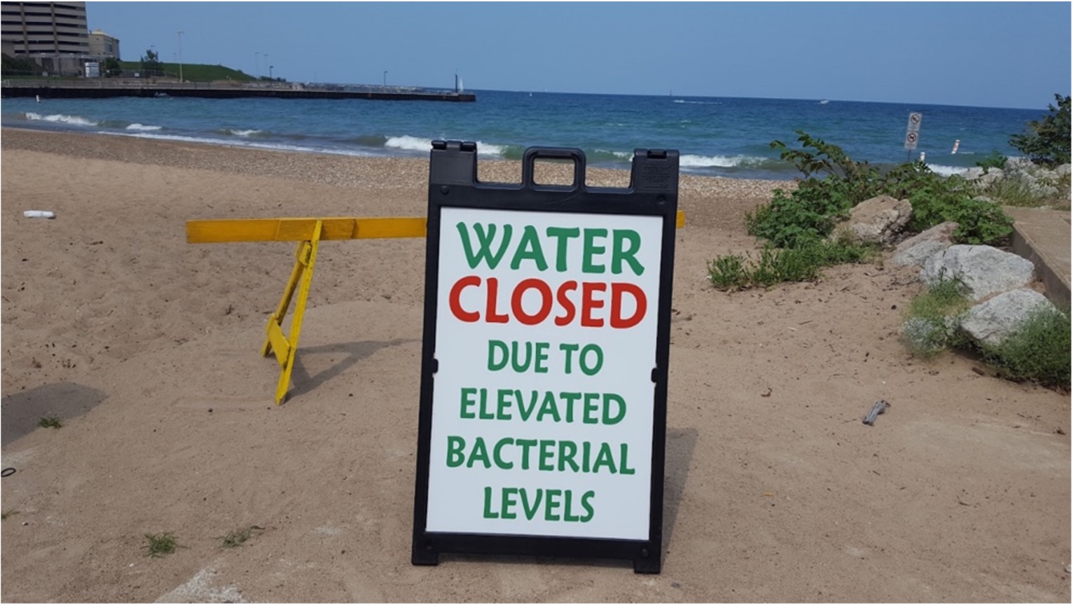 Elevated bacteria level warning sign