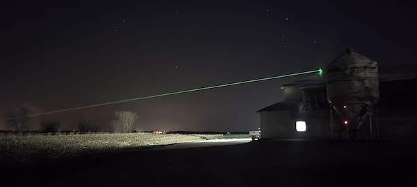 Mark II bird laser on a farm at night